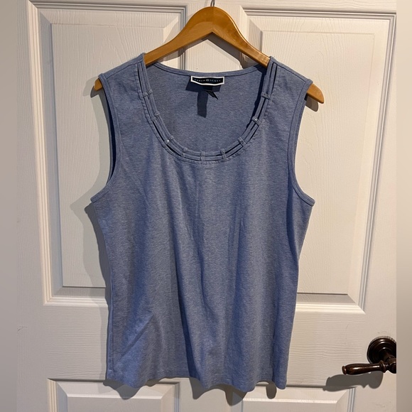 Karen Scott Blue Tank Top Rhinestone Embellished & Cutout Neckline Size XL - Picture 1 of 4